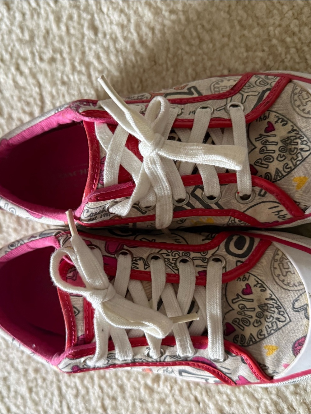 Coach Pink and White Graphic Lace-Up Sneakers